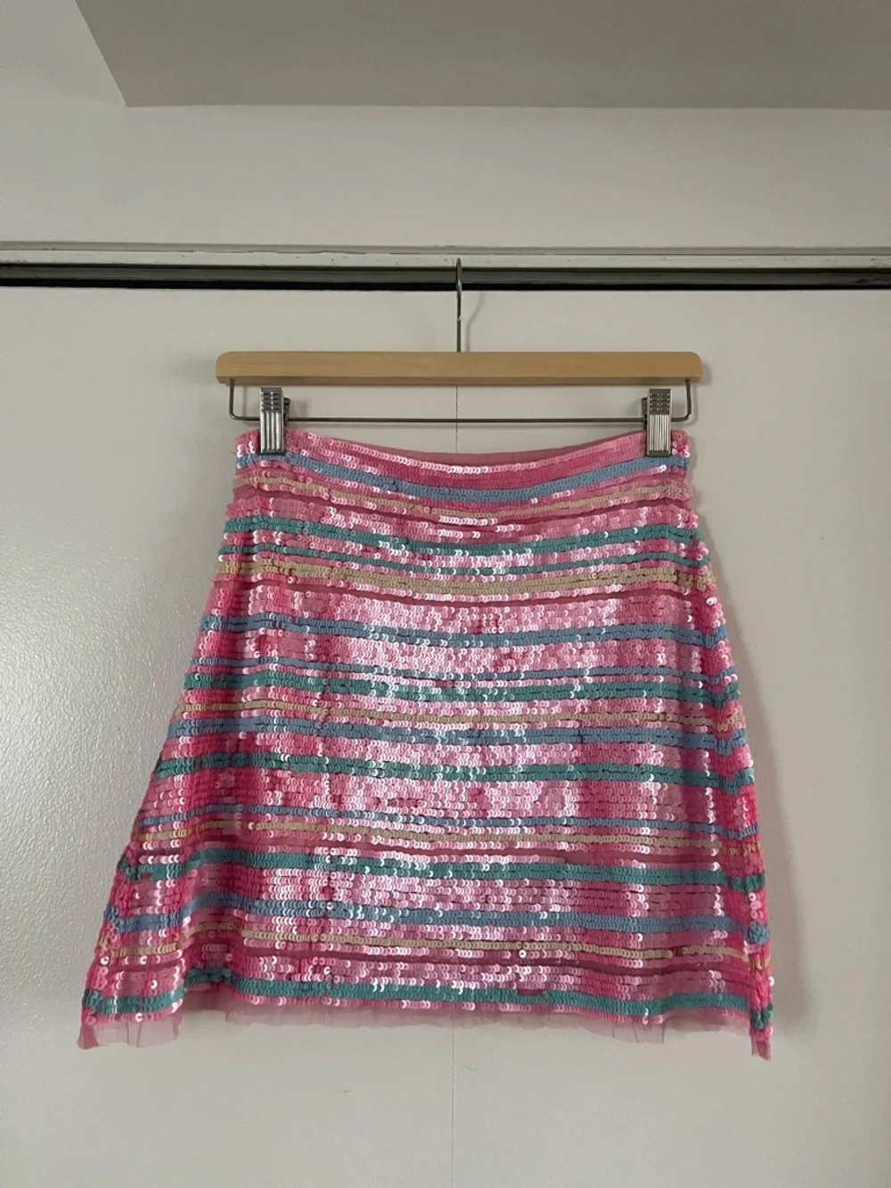 LoveShackFancy Pink Sequin Stripe A-Line Mini Skirt - Picture 2 of 4